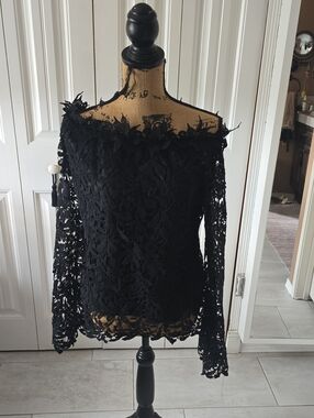 Black Off-Shoulder Lace Crochet Blouse for Women